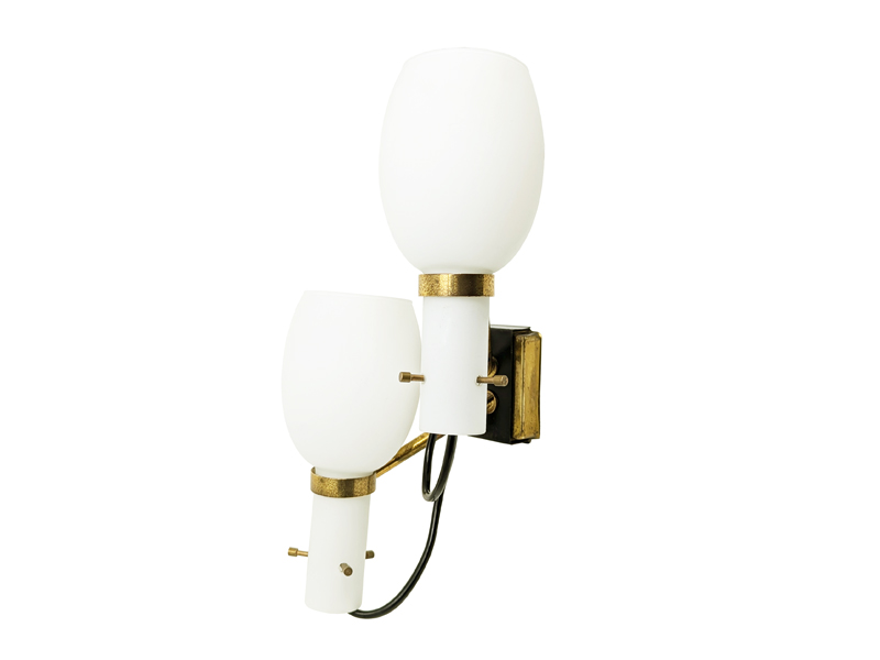 opaline glass, black metal & brass 1950s sconces, set of 2_19