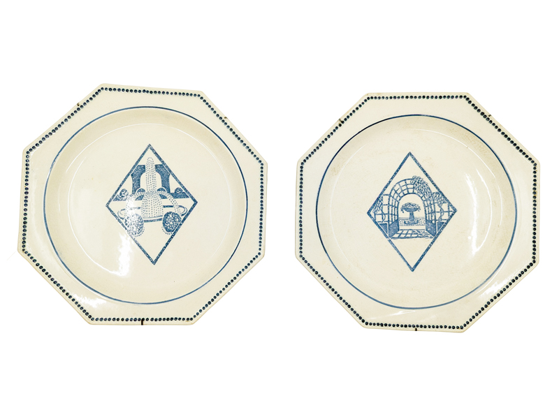 rare blue & ivory ceramic art deco plates by Atelier Primavera